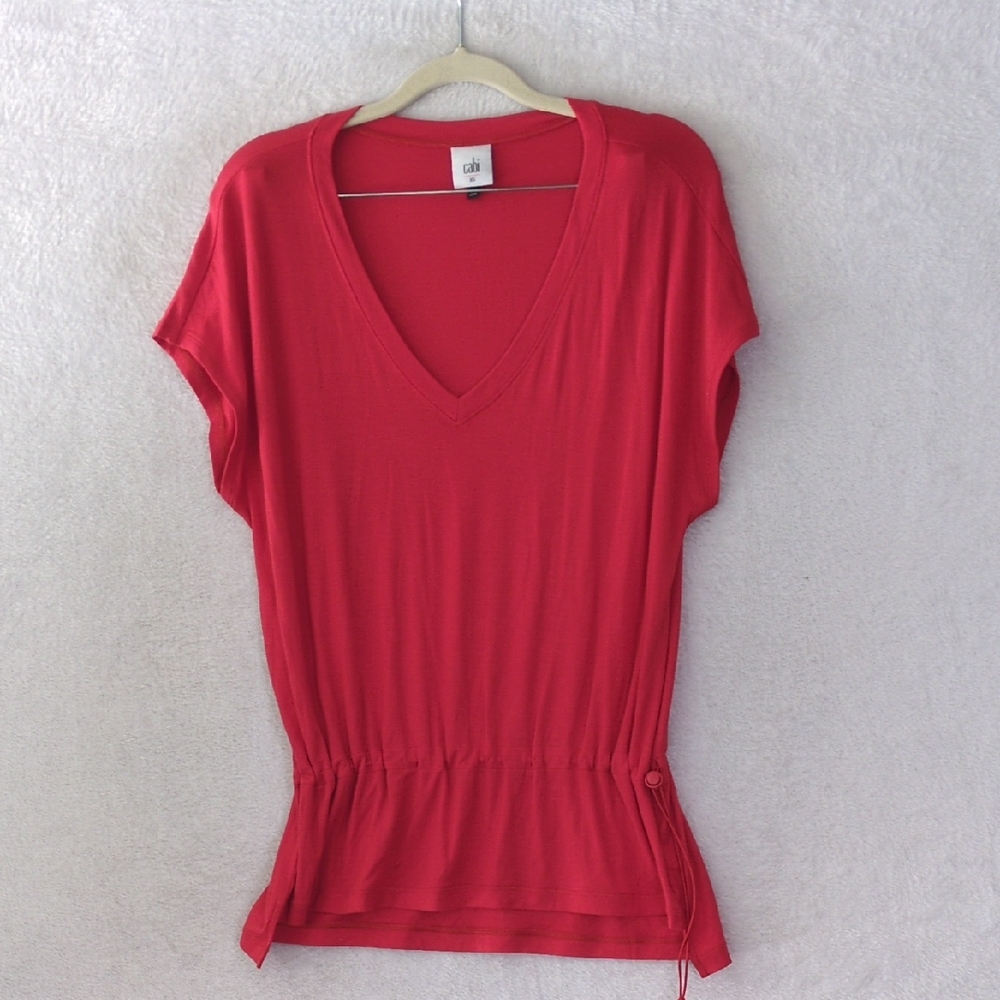 Cabi Womens Pink Slub Cinch Waist Casual Short Sleeve Shirt Size XS